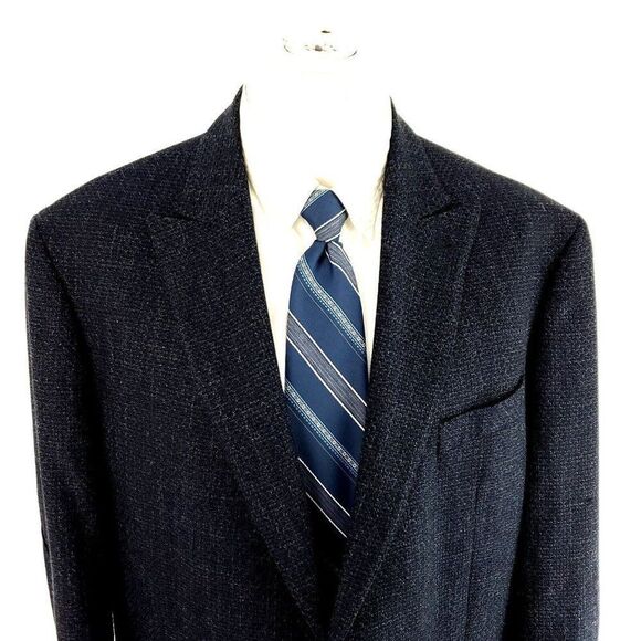 Joseph Abboud Comero Tweed‎ Wool 2 Button Sport Coat 44R Blue Check Peak Lapel - Picture 1 of 11